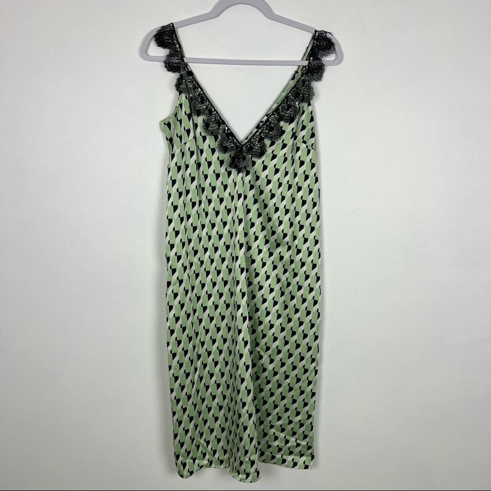 Future Collective NWT Slip Dress Green Black Lace Details Size Small